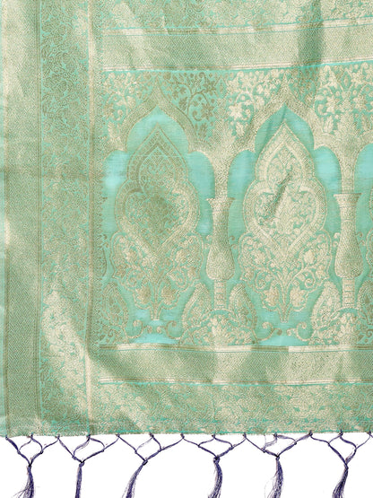 Astita Grey Organza Saree with Golden Zari Border & Tassels | Elegant Festive & Partywear Saree for Women