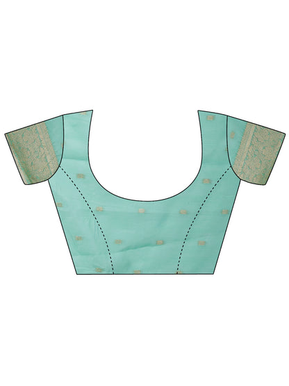 Astita Elegant Sea Green Cotton Saree with Golden Zari Work – Graceful Comfort for Everyday & Festive Wear