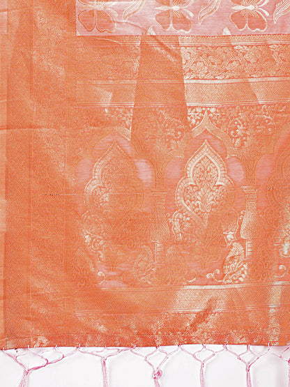 Astita Elegant Orange Cotton Saree with Golden Zari Work – Graceful Comfort for Everyday & Festive Wear
