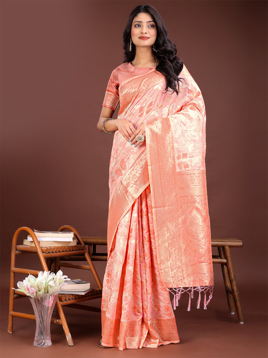 Astita Yellow Organza Saree with Golden Zari Border & Tassels | Elegant Festive & Partywear Saree for Women