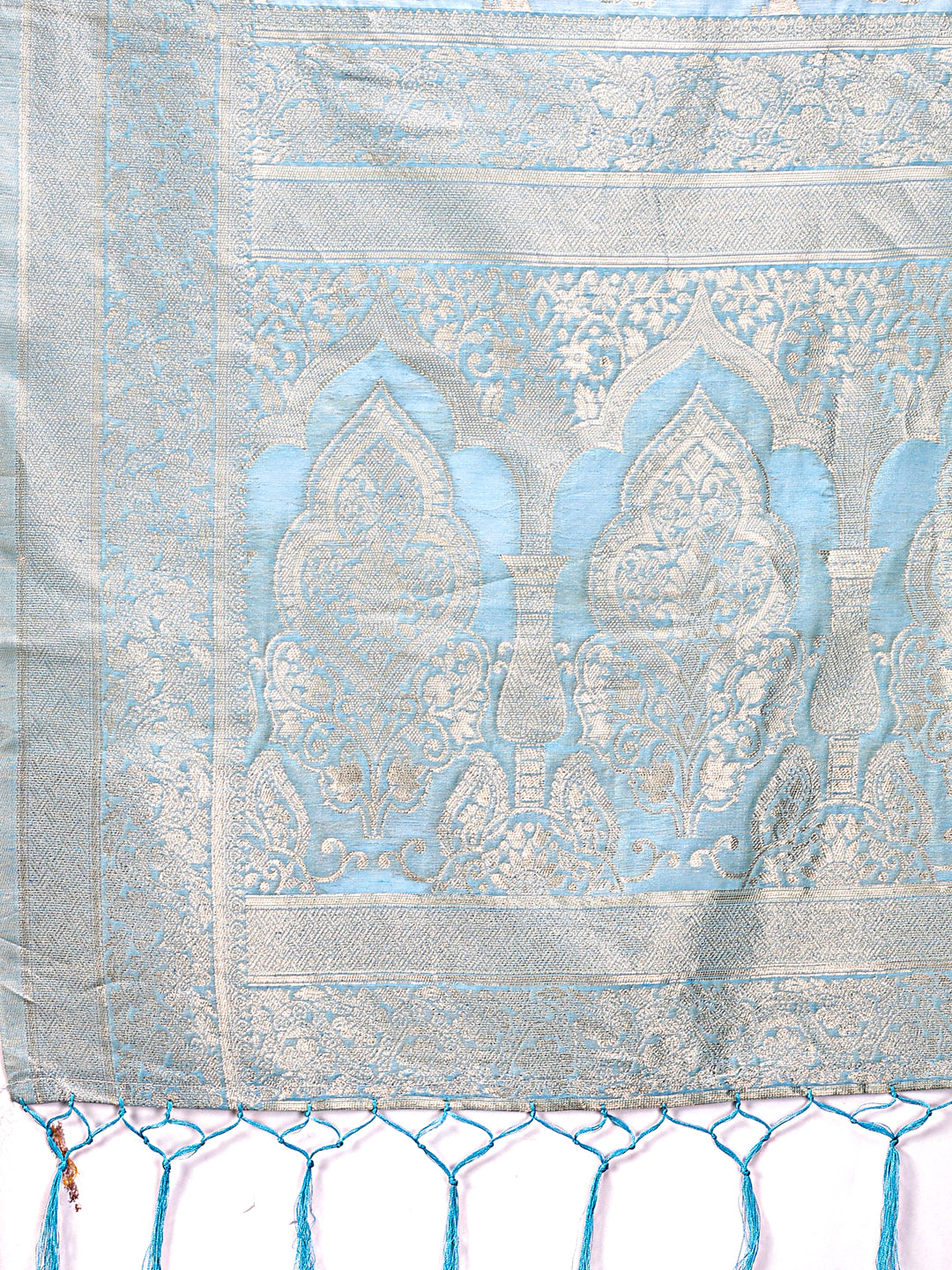 Astita Elegant Sky Blue Cotton Saree with Golden Zari Work – Graceful Comfort for Everyday & Festive Wear