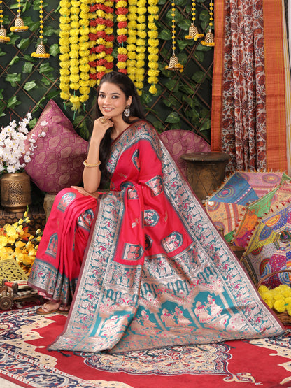 Astita Traditional Red Art Silk Temple Border Festive Wedding Wear Saree