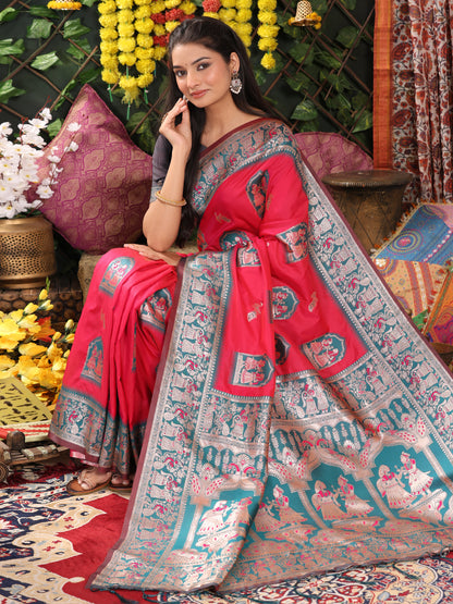 Astita Traditional Red Art Silk Temple Border Festive Wedding Wear Saree