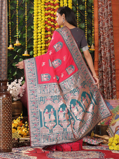 Astita Traditional Red Art Silk Temple Border Festive Wedding Wear Saree