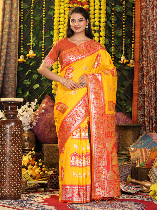 Astita Traditional Red Art Silk Temple Border Festive Wedding Wear Saree