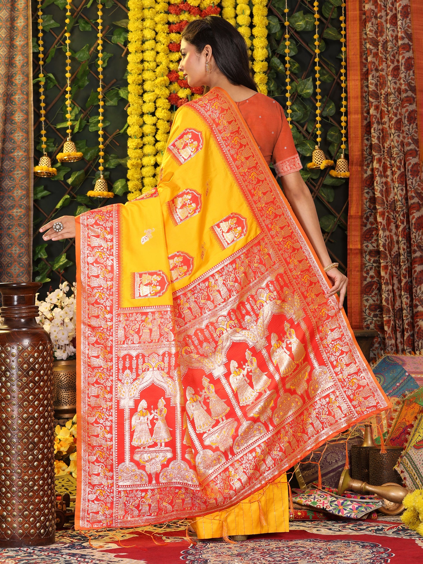 Astita Traditional Red Art Silk Temple Border Festive Wedding Wear Saree