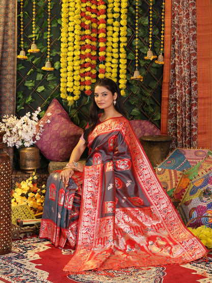 Astita Traditional Red Art Silk Temple Border Festive Wedding Wear Saree