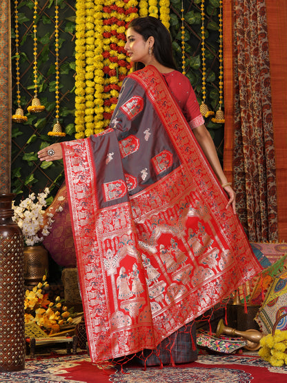 Astita Traditional Red Art Silk Temple Border Festive Wedding Wear Saree