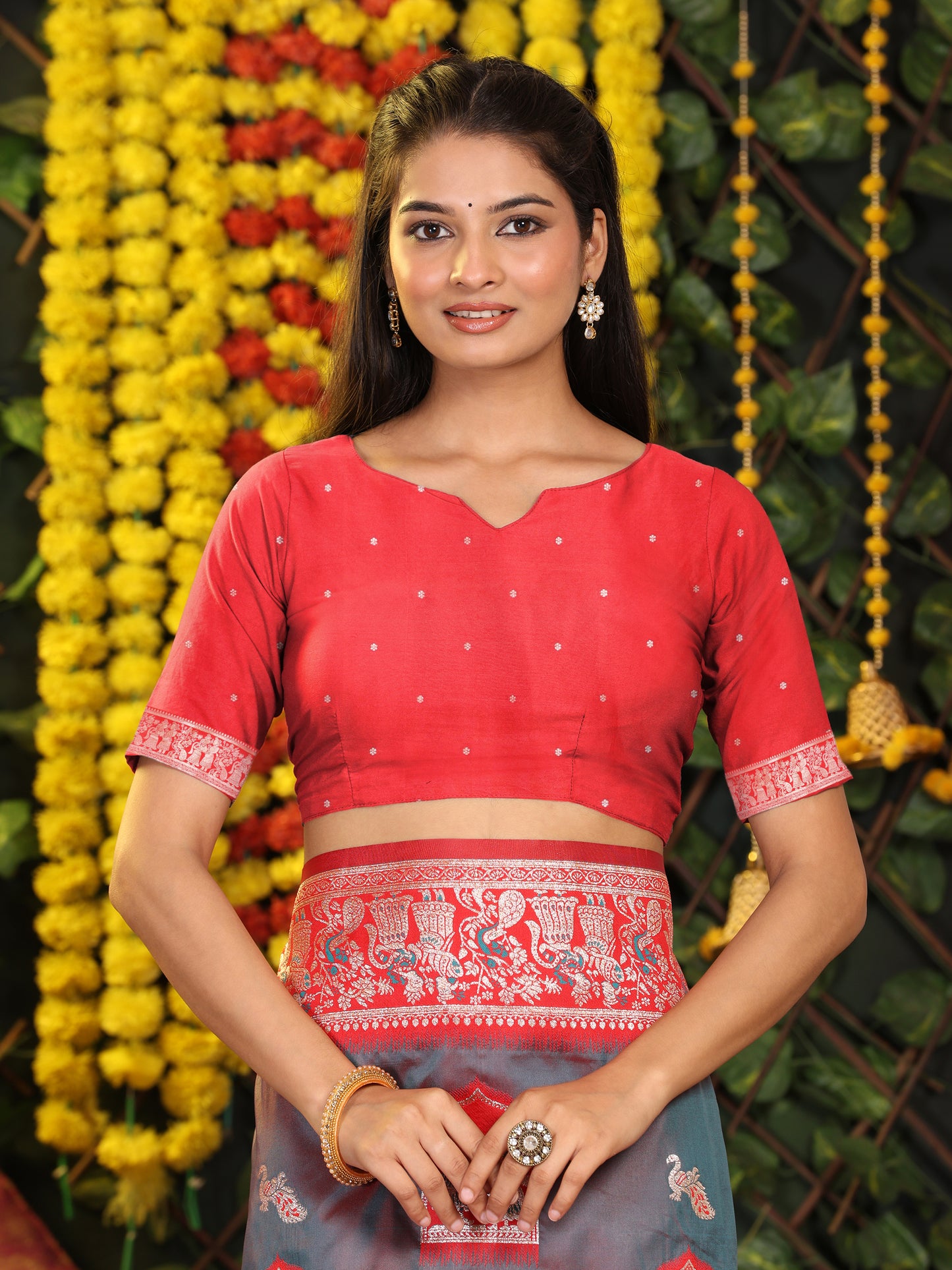 Astita Traditional Red Art Silk Temple Border Festive Wedding Wear Saree