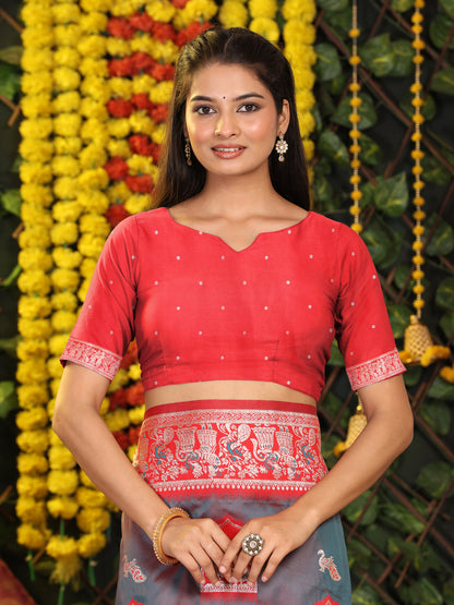 Astita Traditional Red Art Silk Temple Border Festive Wedding Wear Saree