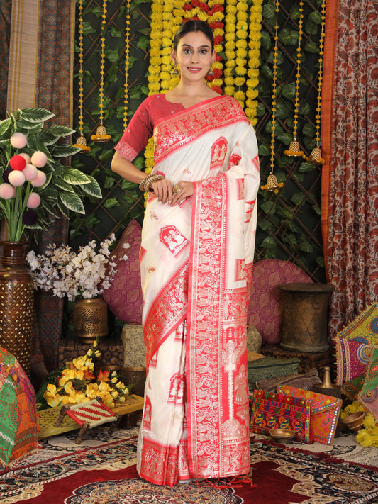 Astita Traditional Red Art Silk Temple Border Festive Wedding Wear Saree