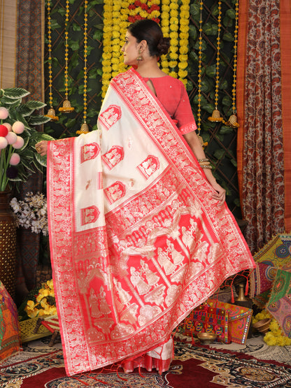 Astita Traditional Red Art Silk Temple Border Festive Wedding Wear Saree