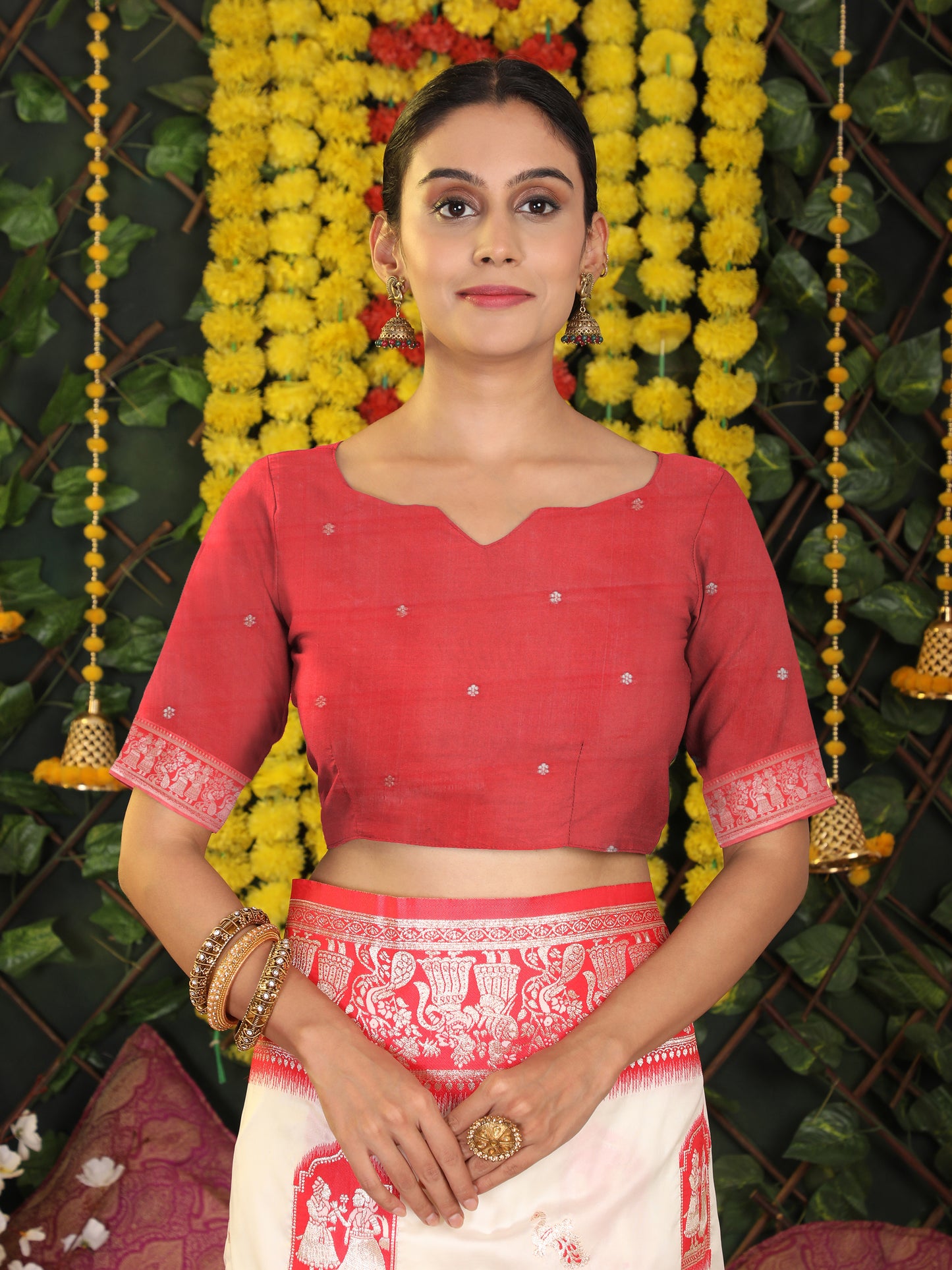 Astita Traditional Red Art Silk Temple Border Festive Wedding Wear Saree