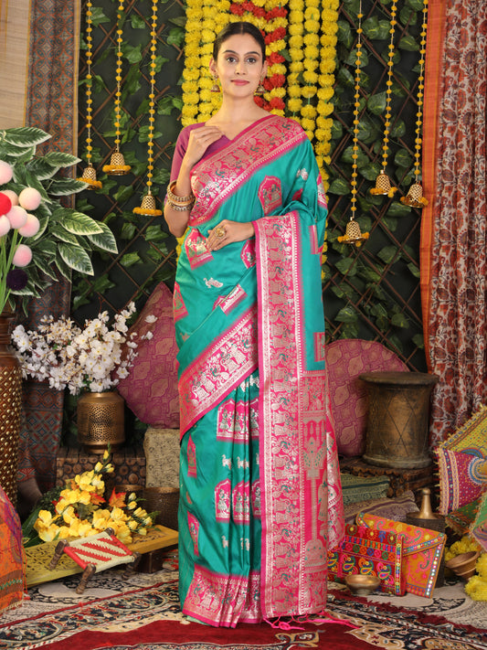 Astita Traditional Red Art Silk Temple Border Festive Wedding Wear Saree