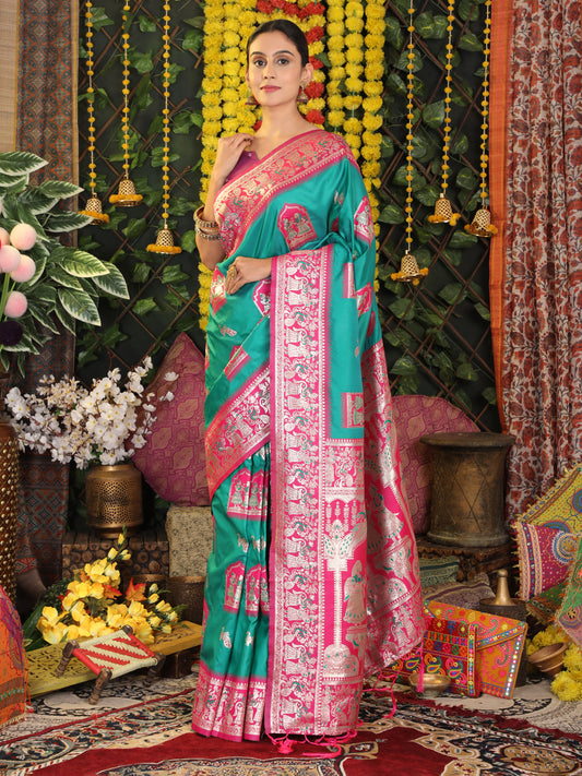 Astita Traditional Red Art Silk Temple Border Festive Wedding Wear Saree