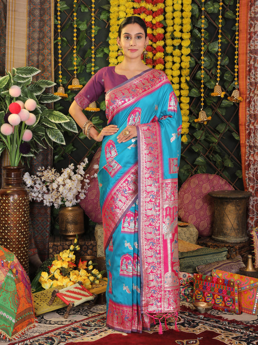 Astita Traditional Red Art Silk Temple Border Festive Wedding Wear Saree