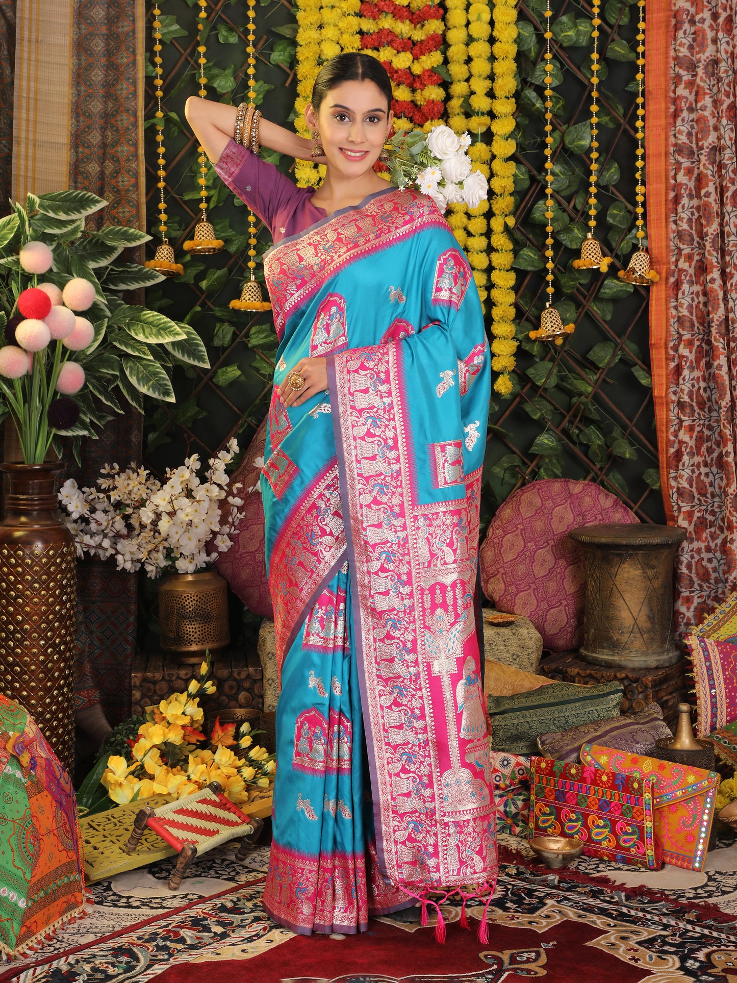 Astita Traditional Red Art Silk Temple Border Festive Wedding Wear Saree