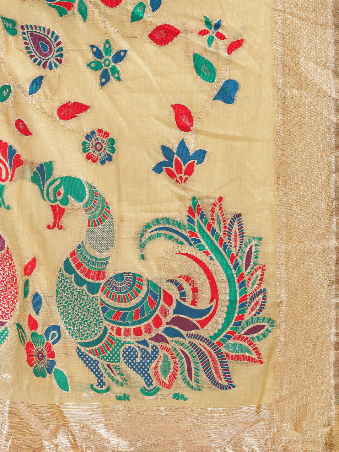 Astita Yellow Linen Cotton Saree with Bold Peacock Pallu – Elegant Zari Border Saree for Festive & Party Wear | Lightweight & Soft Fabric