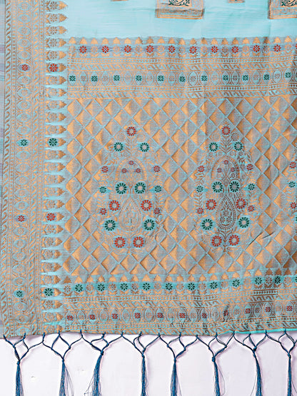 Astita Elegant Sea Green Linen Saree with Intricate Woven Patterns – Lightweight Grace for Everyday and Festive Moments