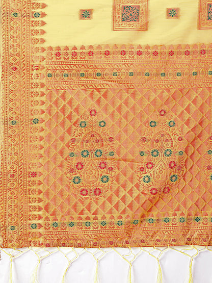 Astita Elegant Yellow Linen Saree with Intricate Woven Patterns – Lightweight Grace for Everyday and Festive Moments