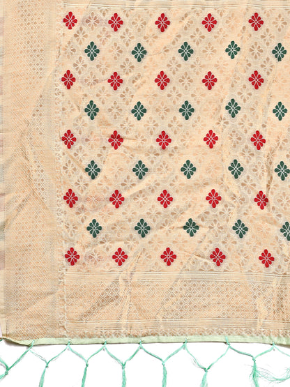 Astita Elegance Draped in Threads: Mint Green Linen Cotton Saree Woven with Serene Charm
