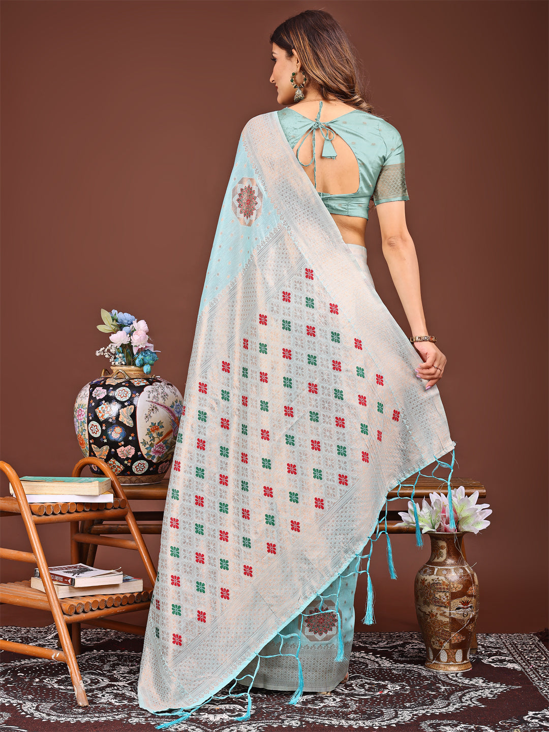 Astita Elegance Draped in Threads: Sky Blue Linen Cotton Saree Woven with Serene Charm