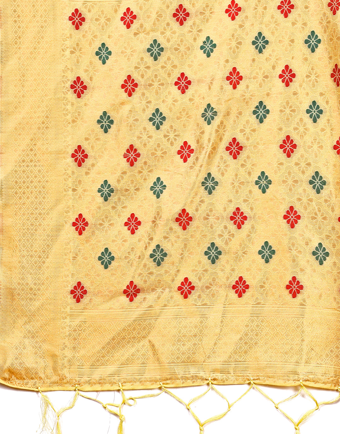 Astita Elegance Draped in Threads: Yellow Linen Cotton Saree Woven with Serene Charm