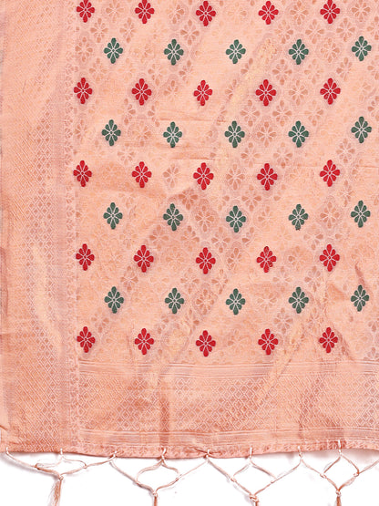 Astita Elegance Draped in Threads: Peach Linen Cotton Saree Woven with Serene Charm