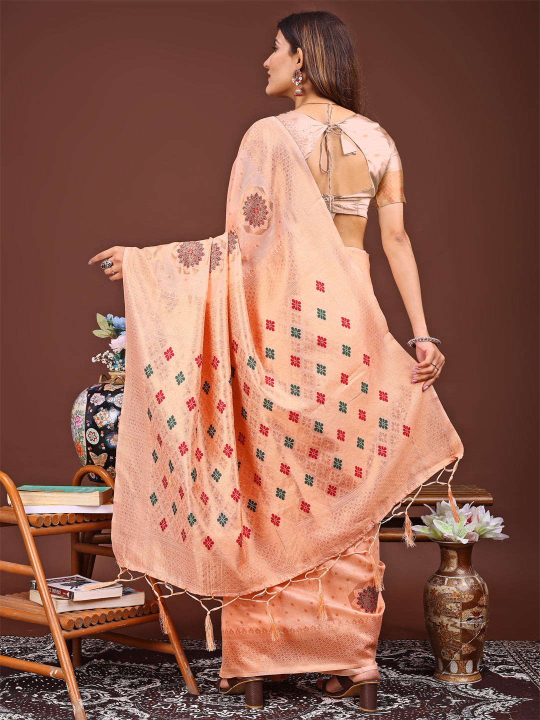 Astita Elegance Draped in Threads: Orange Linen Cotton Saree Woven with Serene Charm