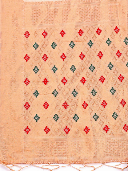 Astita Elegance Draped in Threads: Orange Linen Cotton Saree Woven with Serene Charm