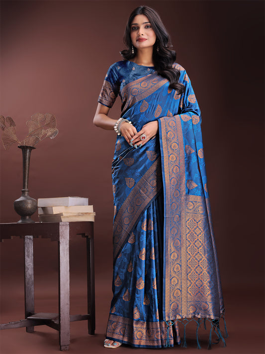 Astita Majestic Royal Blue Banarasi Silk Saree with Golden Zari – Timeless Indian Ethnic Elegance for Weddings & Festive Occasions