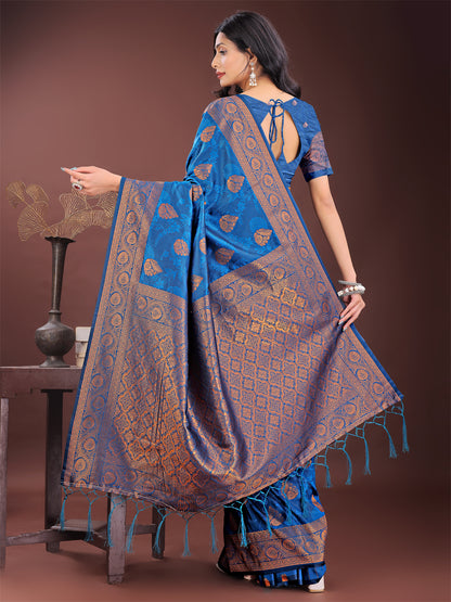 Astita Majestic Royal Blue Banarasi Silk Saree with Golden Zari – Timeless Indian Ethnic Elegance for Weddings & Festive Occasions
