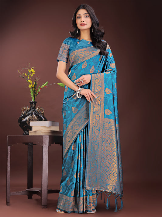 Astita Majestic Teal Banarasi Silk Saree with Golden Zari – Timeless Indian Ethnic Elegance for Weddings & Festive Occasions