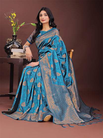 Astita Majestic Teal Banarasi Silk Saree with Golden Zari – Timeless Indian Ethnic Elegance for Weddings & Festive Occasions
