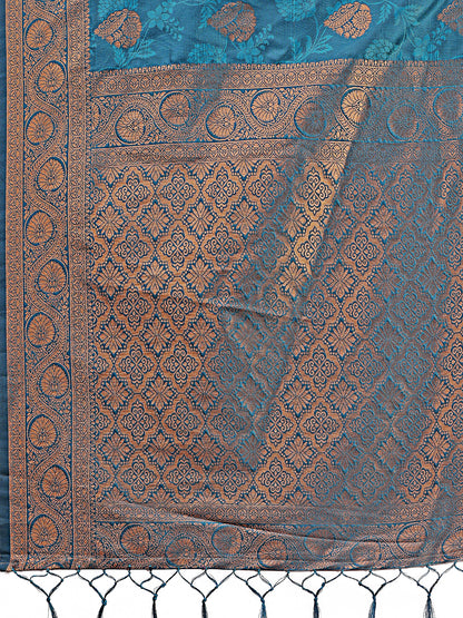 Astita Majestic Teal Banarasi Silk Saree with Golden Zari – Timeless Indian Ethnic Elegance for Weddings & Festive Occasions