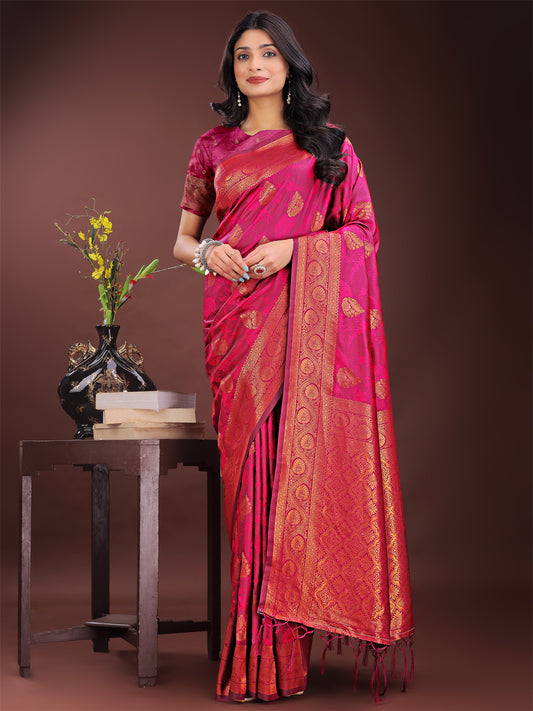Astita Majestic Magenta Banarasi Silk Saree with Golden Zari – Timeless Indian Ethnic Elegance for Weddings & Festive Occasions
