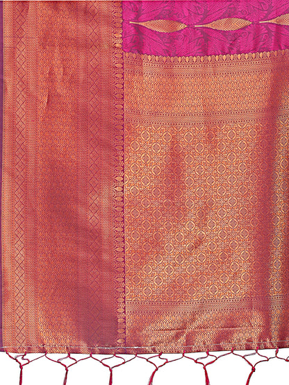Astita Purple Linen Cotton Saree with Golden Zari Leaf Woven Design & Rich Pallu – Festive Wear | Office Look | Soft Drape