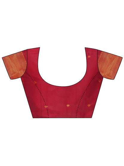 Astita Maroon Linen Cotton Saree with Golden Zari Leaf Woven Design & Rich Pallu – Festive Wear | Office Look | Soft Drape