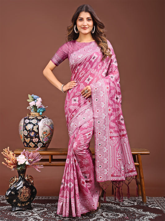 Astita Pink Bliss Linen Cotton Saree – Timeless Beauty in woven work Threads