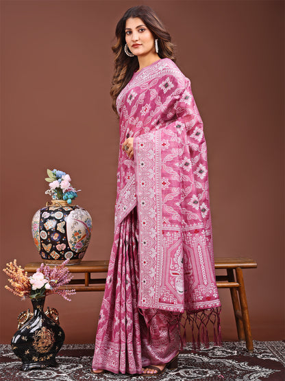 Astita Pink Bliss Linen Cotton Saree – Timeless Beauty in woven work Threads