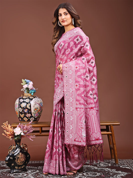 Astita Pink Bliss Linen Cotton Saree – Timeless Beauty in woven work Threads