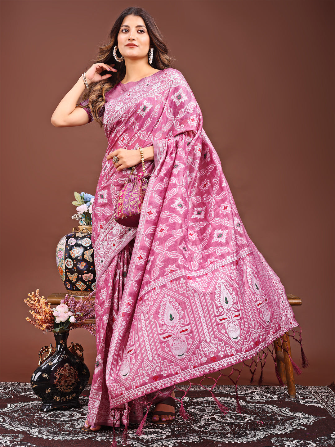 Astita Pink Bliss Linen Cotton Saree – Timeless Beauty in woven work Threads