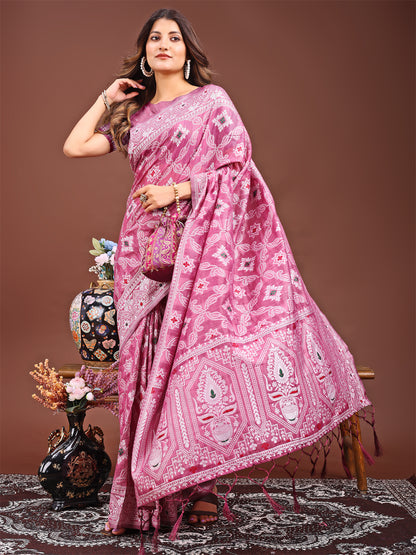 Astita Pink Bliss Linen Cotton Saree – Timeless Beauty in woven work Threads