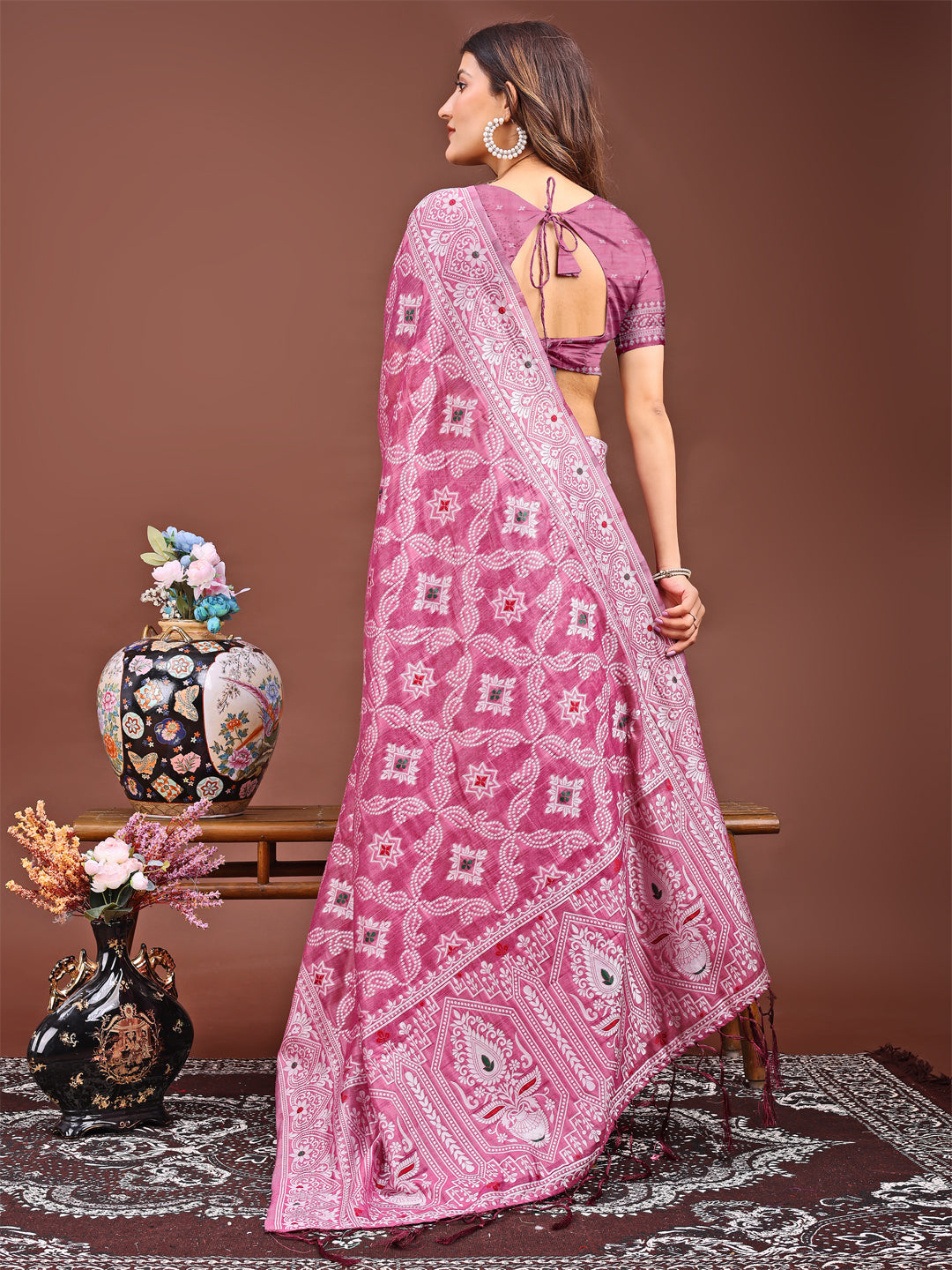 Astita Pink Bliss Linen Cotton Saree – Timeless Beauty in woven work Threads