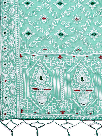 Astita Sea Green Bliss Linen Cotton Saree – Timeless Beauty in woven work Threads
