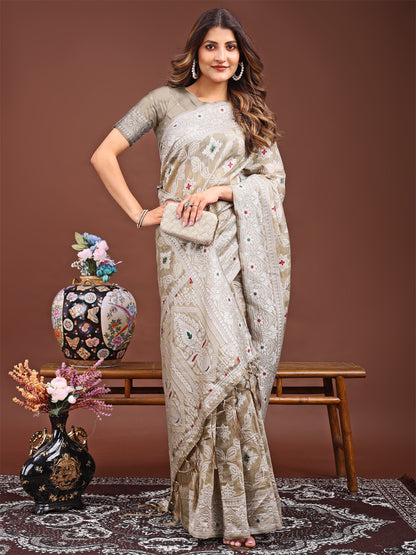 Astita Brown Bliss Linen Cotton Saree – Timeless Beauty in woven work Threads