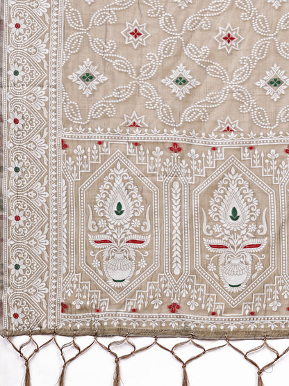 Astita Brown Bliss Linen Cotton Saree – Timeless Beauty in woven work Threads