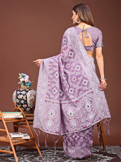 Astita Purple Bliss Linen Cotton Saree – Timeless Beauty in woven work Threads