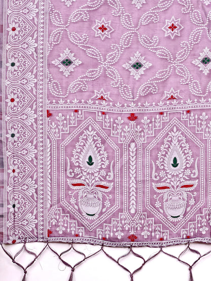 Astita Purple Bliss Linen Cotton Saree – Timeless Beauty in woven work Threads