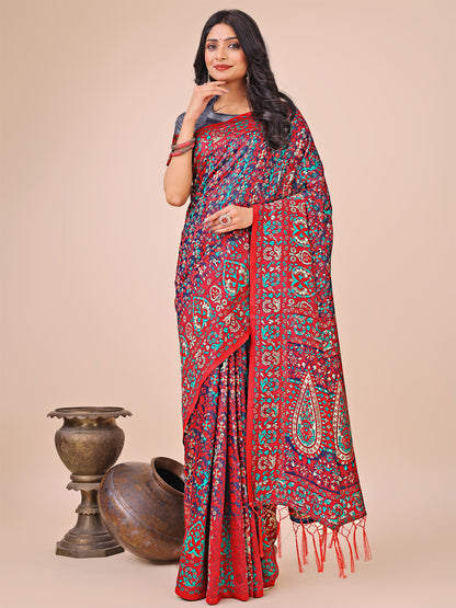 Elegant Pink Jacquard Linen Cotton Saree with Traditional Multicolor Weave & Tassel Pallu